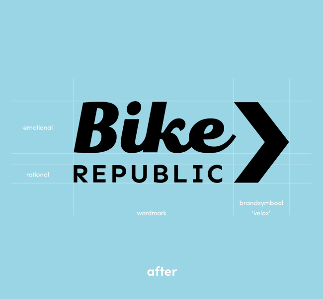 Rebranded logo for Bike Republic in black lettering on a light blue background.