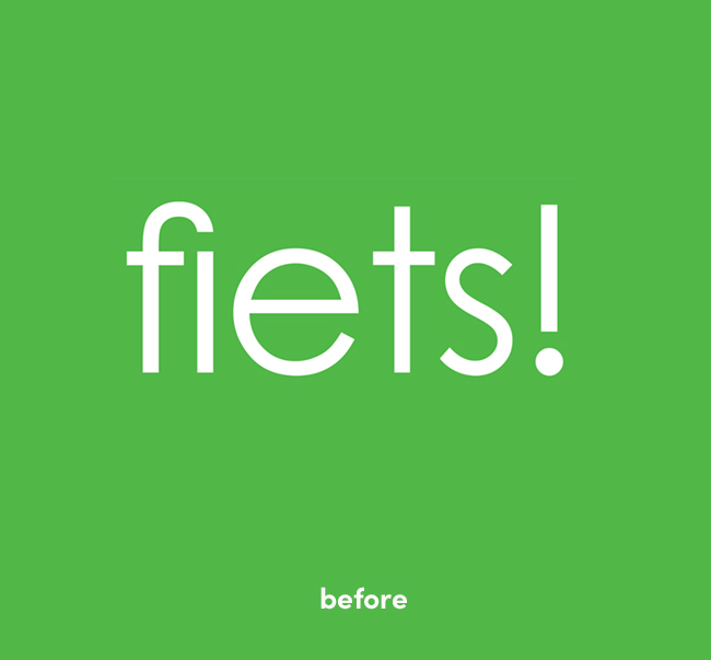 Old logo for fiets!, the former brand name, in white lettering on a green background.