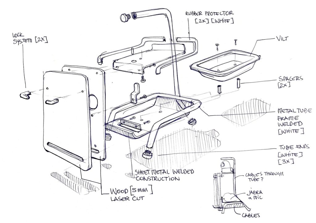 Detailed sketch of the differents components of the Bednet cradle.